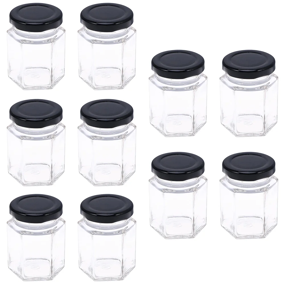 

10 Pcs Hexagon Honey Jars Glass Storage Food Grains Sealed Can Clear Cereal Container