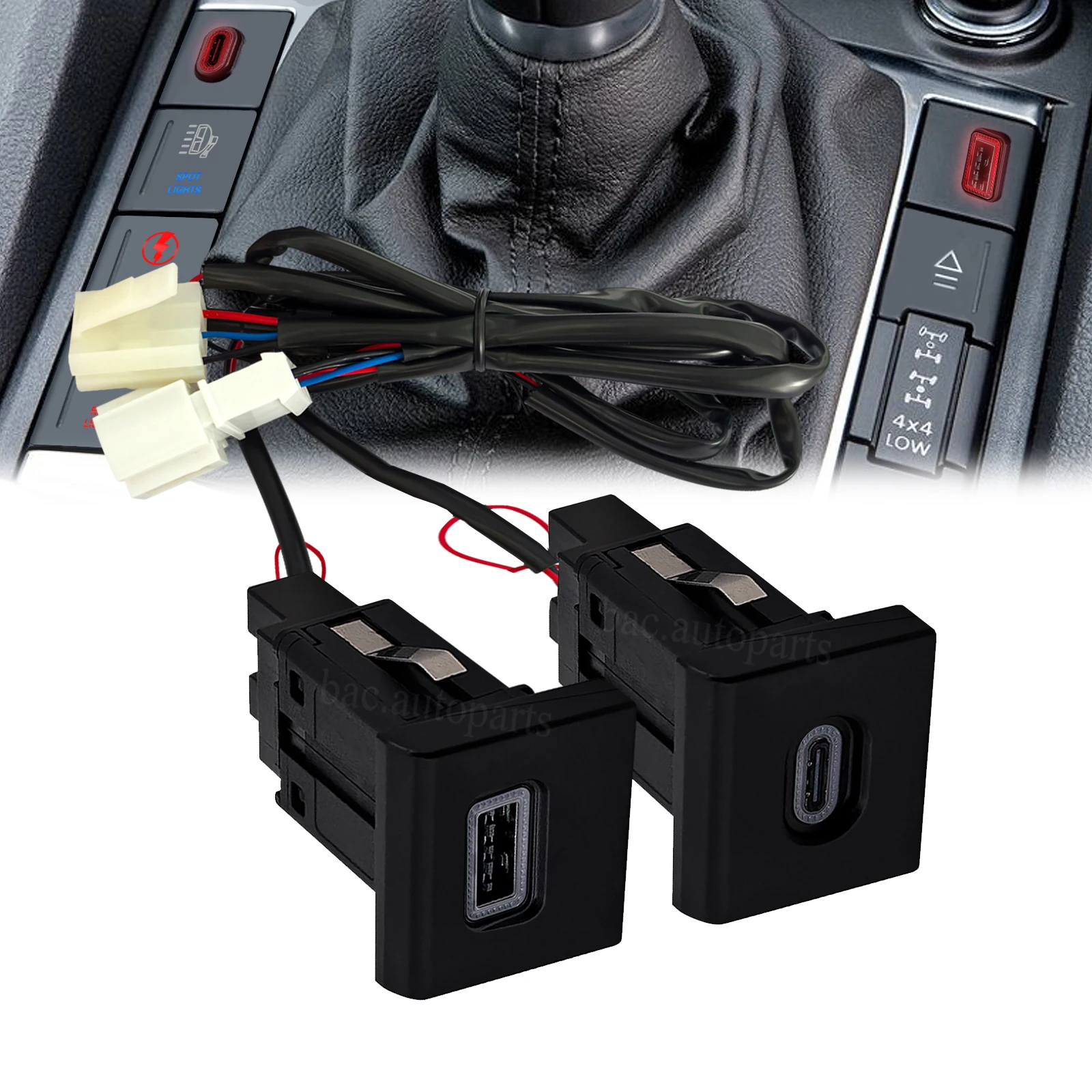 12V Dual USB-C PD 45W QC3.0 Fast Charger Socket Replacement for VW Amarok 2009-2016 Center Console Dash Mount Charging Adapter