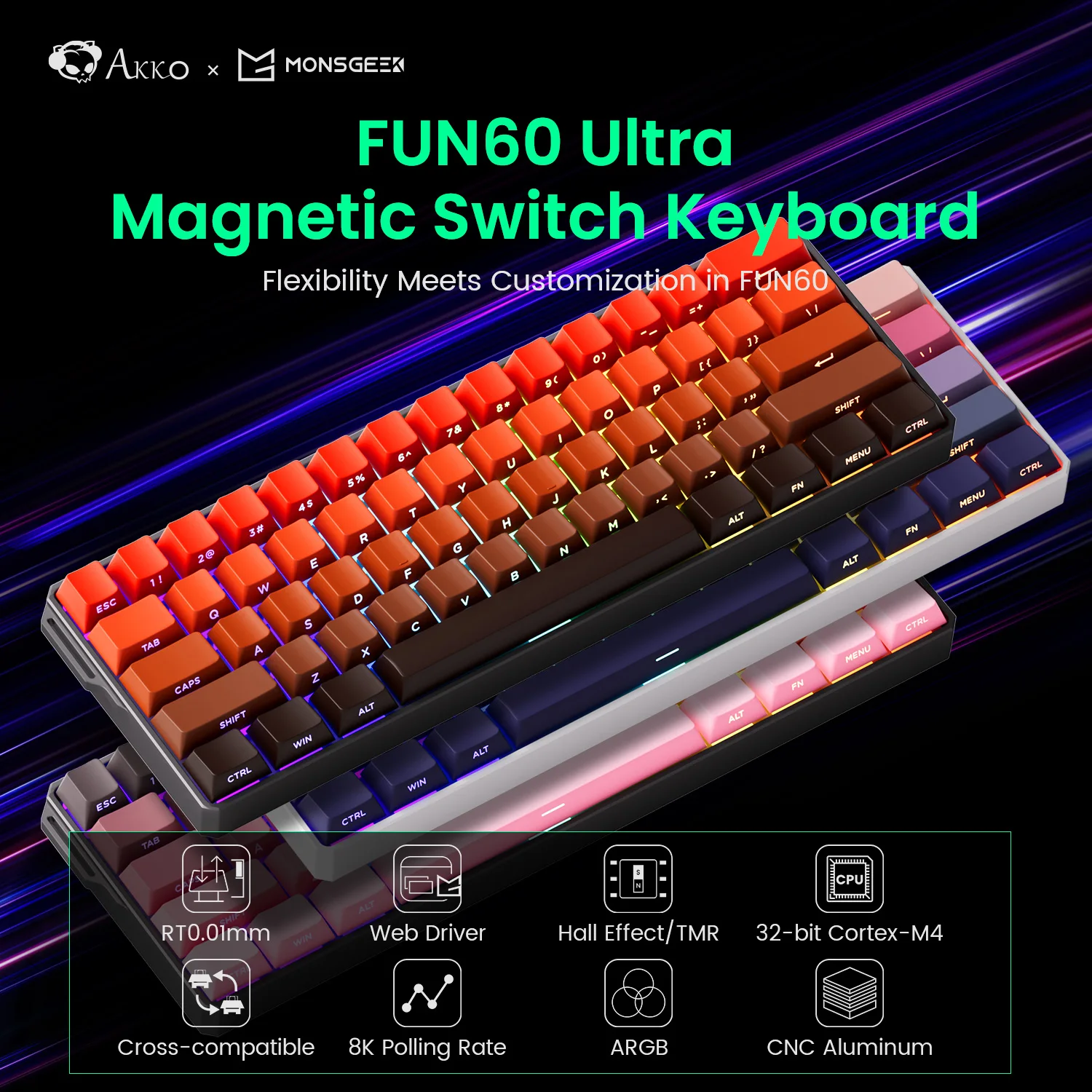 Akko MonsGeek FUN60 ウルトラメカニカルキーボード磁気スイッチ 60% ラピッドトリガー 8K HE カスタムアルミキーボード e スポーツゲーマー用