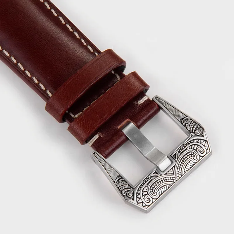 مشبك من الفولاذ المقاوم للصدأ مع نمط منحوت لساعة بانيراي المتينة بحزام من الجلد الطبيعي 20 22 24 ملم