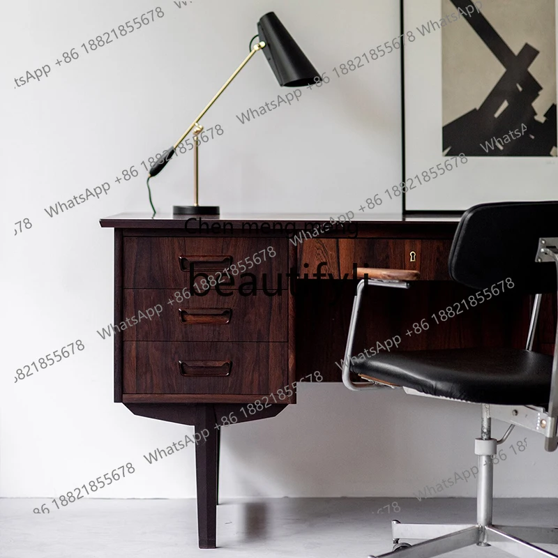 Log Solid Wood Retro Desk Writing Desk Executive Desk Black Walnut Cherry Wood  R