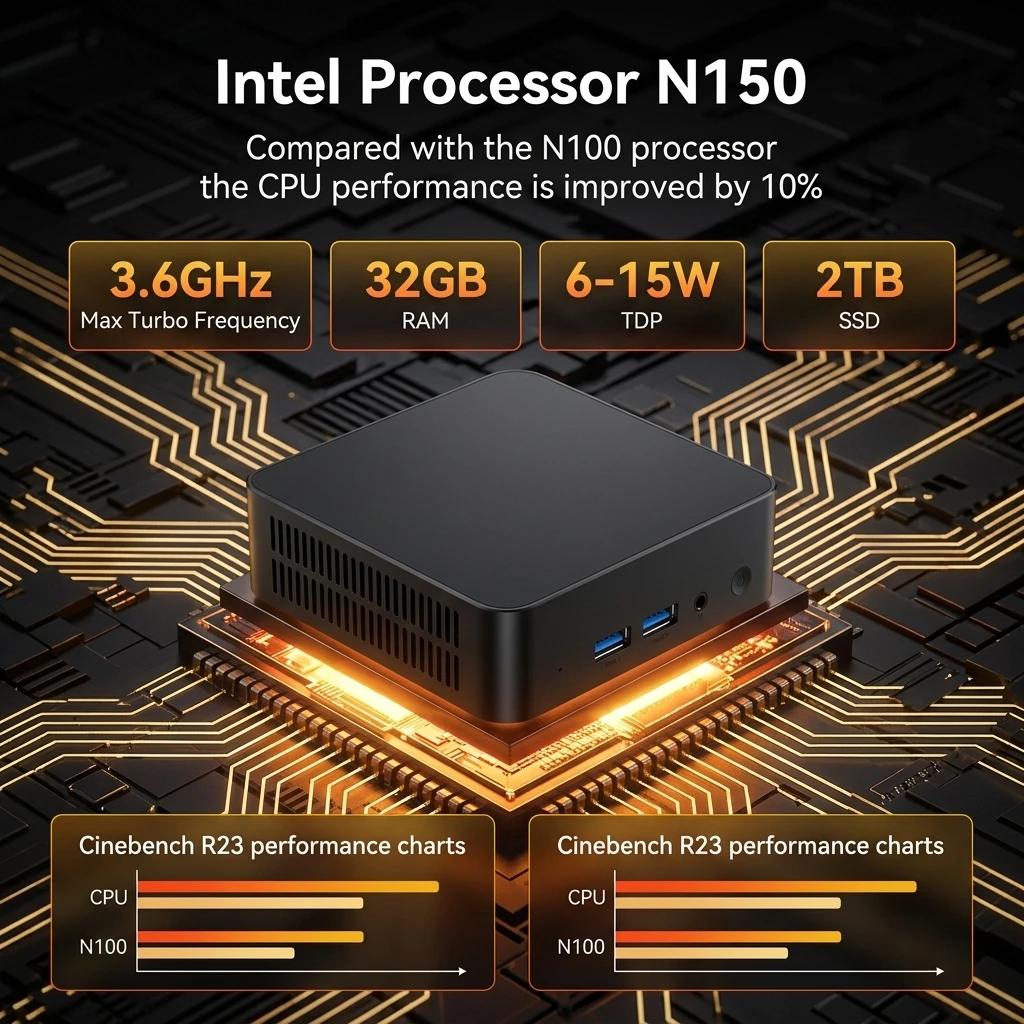 2026 4K Mini PC Intel Twin Lake N150 CPU Windows 11 Pro Mini PC 32GB RAM 512GB 1TB 2TB SSD WiFi5 BT5.0 Portable Desktop Computer