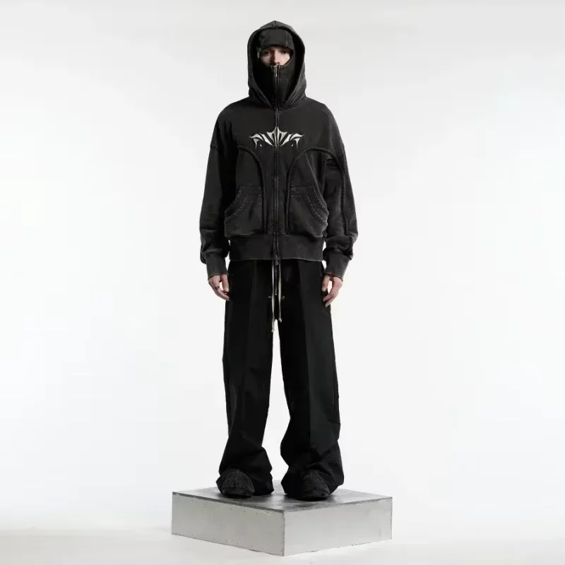 Y2K Zip up Hoodie Gothic Hip Hop Harajuku หมวกคู่คุณภาพสูงขนาดใหญ่ Streetwear ผู้ชายผู้หญิงแฟชั่น vintage เสื้อกันหนาว top