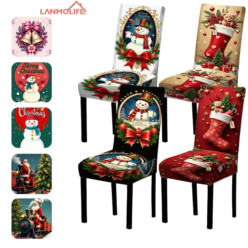 

Christmas Dining Chair Covers 4/6PCS Cartoon Christmas Pattern High Stretch Kitchen Parsons Chair Covers Holiday Party Home