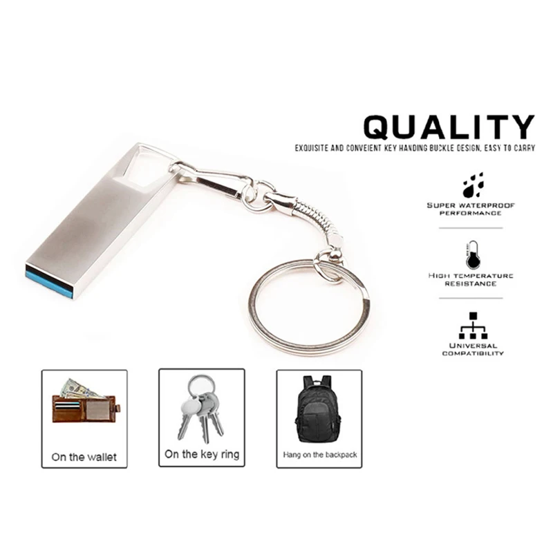 High Speed USB 3.0 32GB-2TB/1TB Flash Drive With Keychain Square Flat Head Metal USB Flash Disk Pendrive Flash Memory Stick