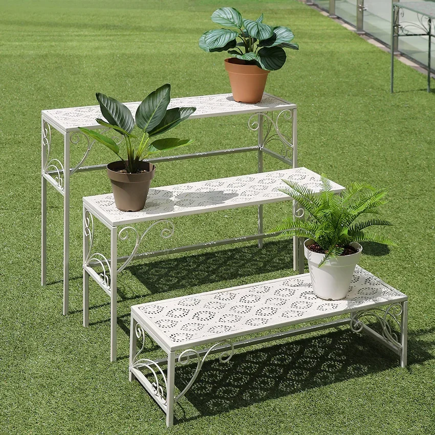 3-Tier Stair-Step Metal Flower Stand - Adjustable Outdoor Display Ladder for Potted Plants & Garden Decor