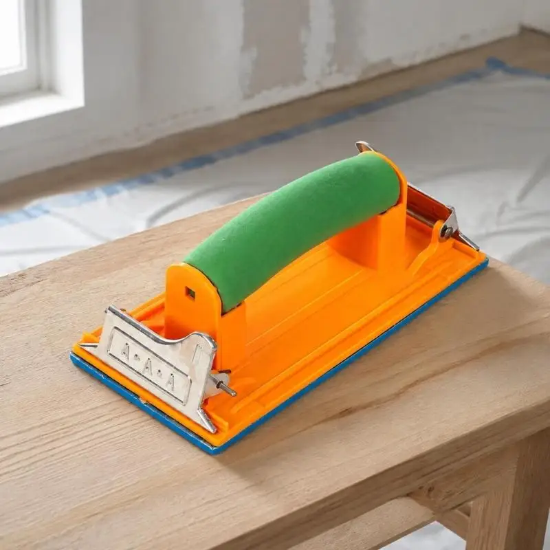 652F Foam Grip Hand Sander Sandpaper Holder with Double Clamps and Flat Sanding Base for Changing Grits on Furniture, Surfaces