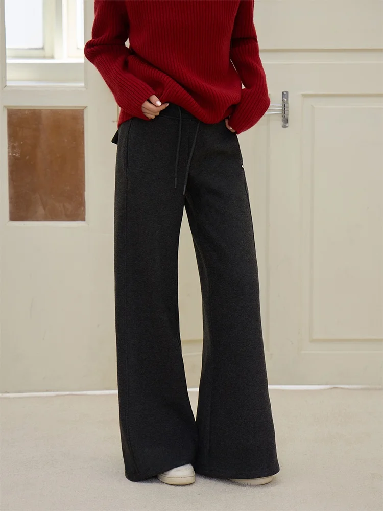 

Thiened Fce Winter Casual Pants High Waist Straight Leg Loose Fit Ciwalk Ladies Faion about Passion Pure Color