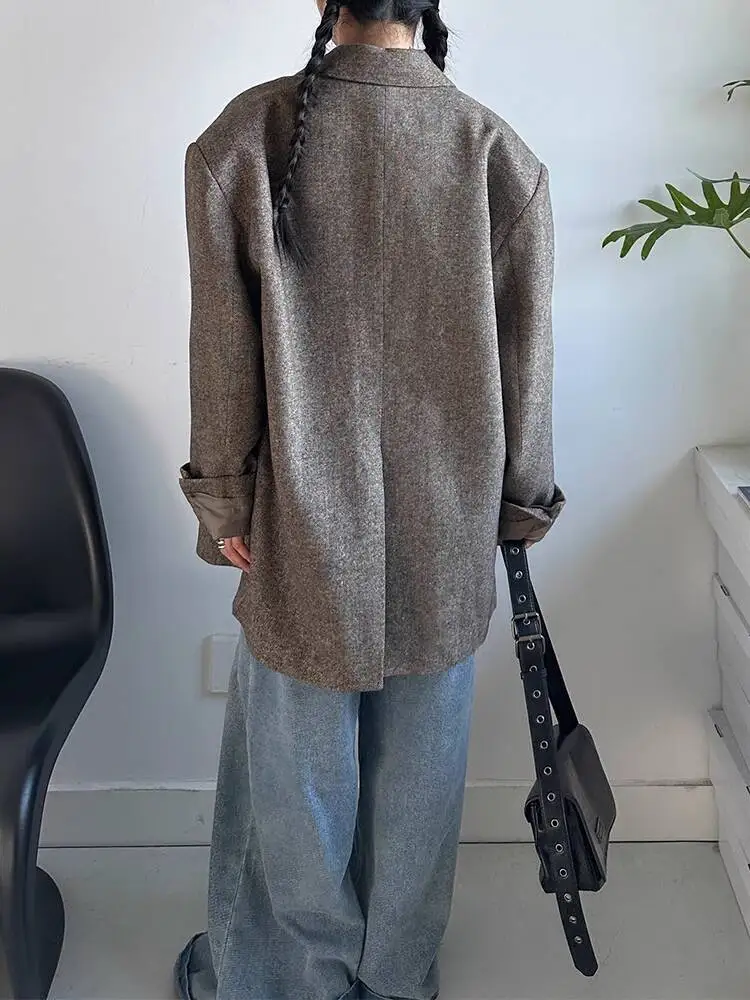 HUISONG 30% الصوف خمر المال القديم نمط مبطن الكتف المعتاد السترة المرأة الجديدة فضفاضة رداء غير رسمية الكورية الخريف الشتاء jigggl