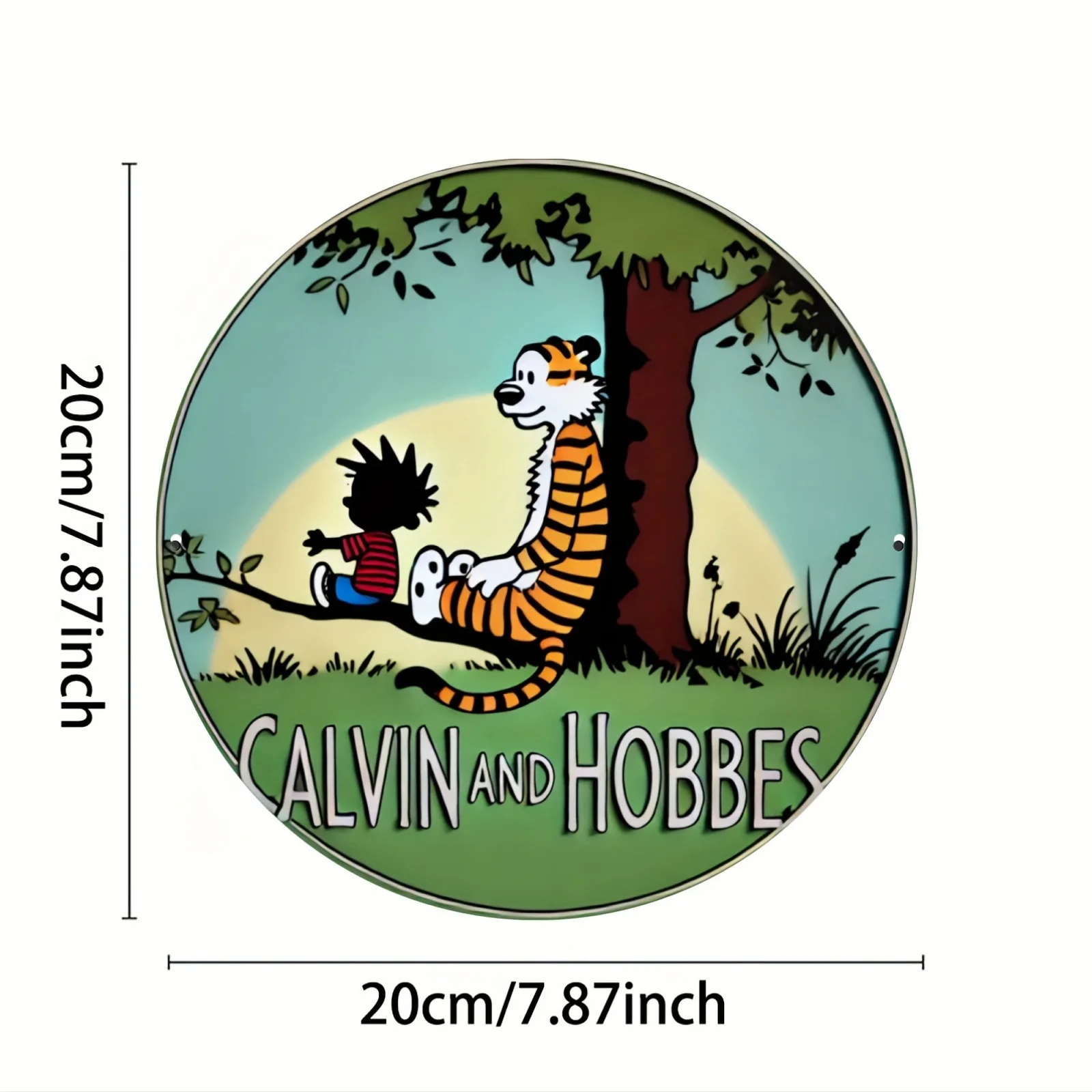 لافتة قصدير معدنية على الطراز العتيق من كالفين آند هوبز - 20.32 × 20.32 سم لوحة فنية جدارية من الألومنيوم مستديرة للمنزل والبار والمقهى والديكور الخارجي