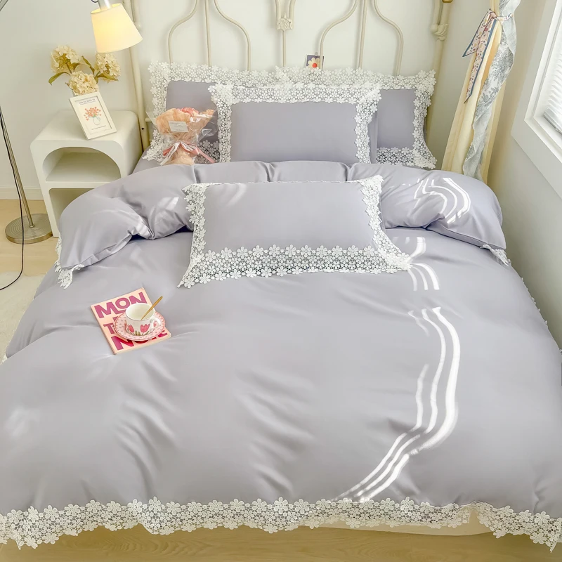 

Lace Style Bedding Set Solid Color Bedclothes постельное бельё набор Girls Room Bed Sheets Sets Queen/King Size Bed Linen Set