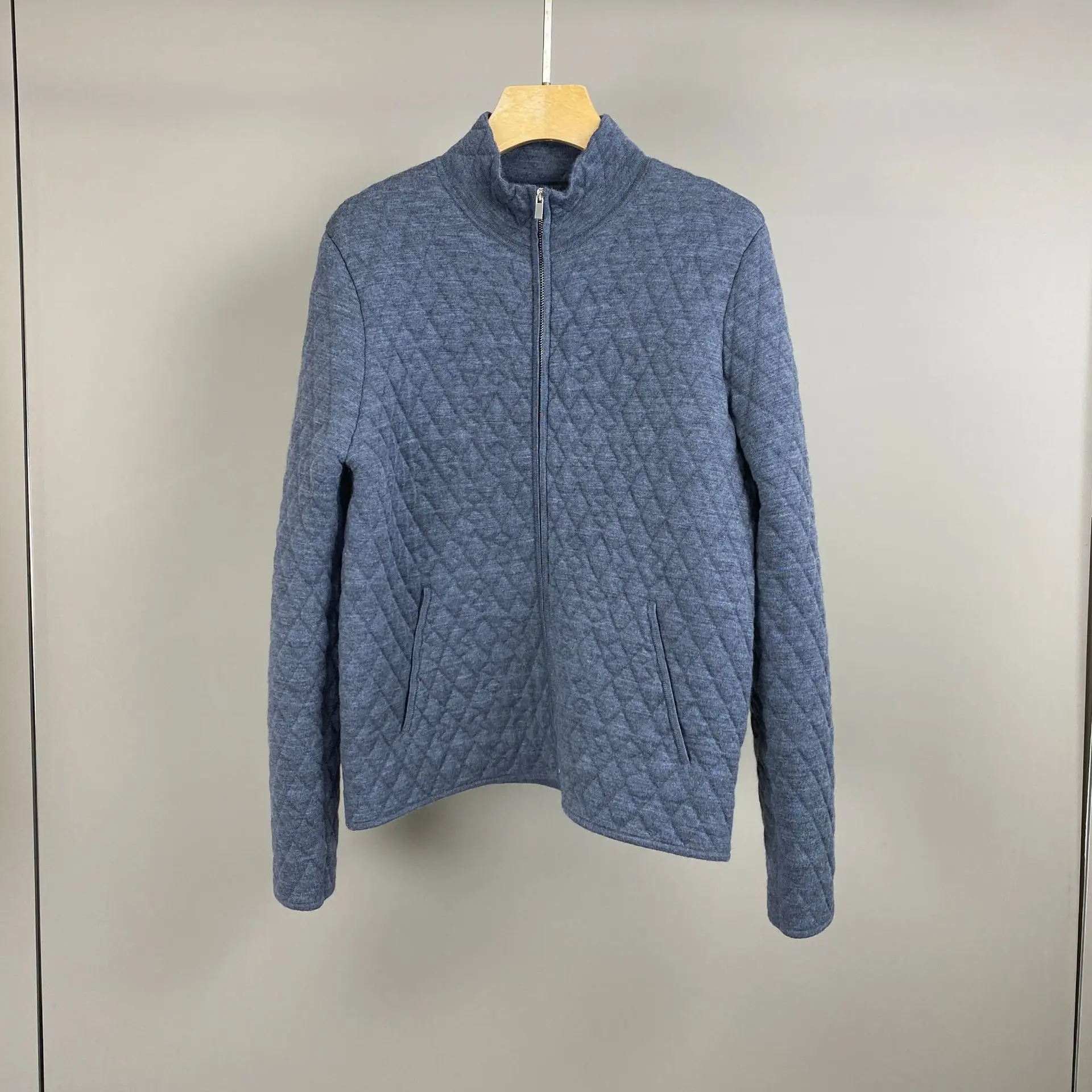 2025 automne/hiver nouveauté: motif diamant col montant laine poche à glissière à la mode et polyvalent décontracté coton rembourré J