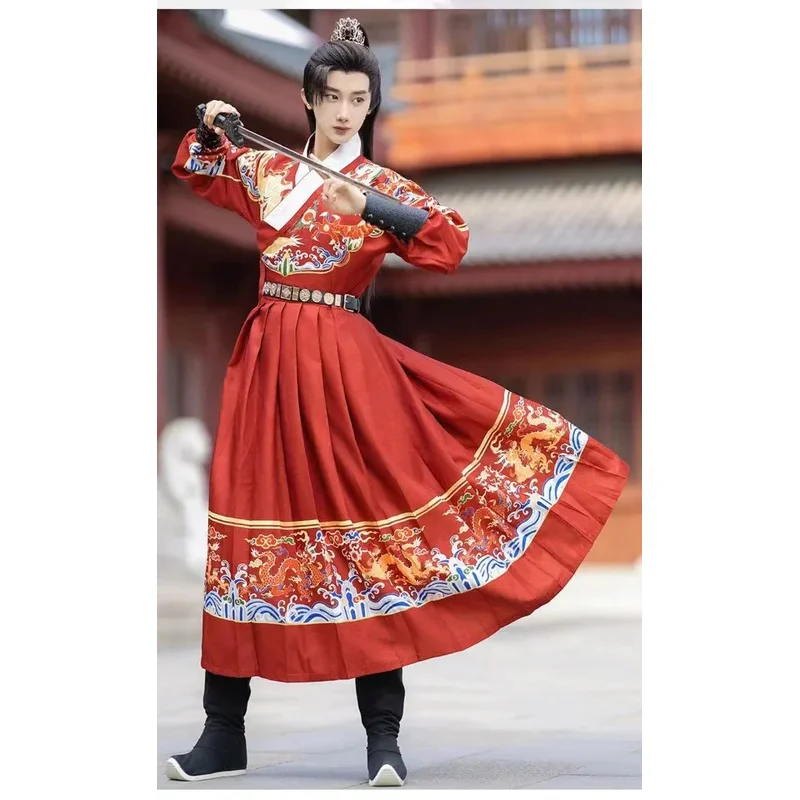 الصينية التقليدية خمر التنين المطبوعة Hanfu زي هالوين تنكري الصينية القديمة التقليدية فستان أحمر Hanfu الرجال