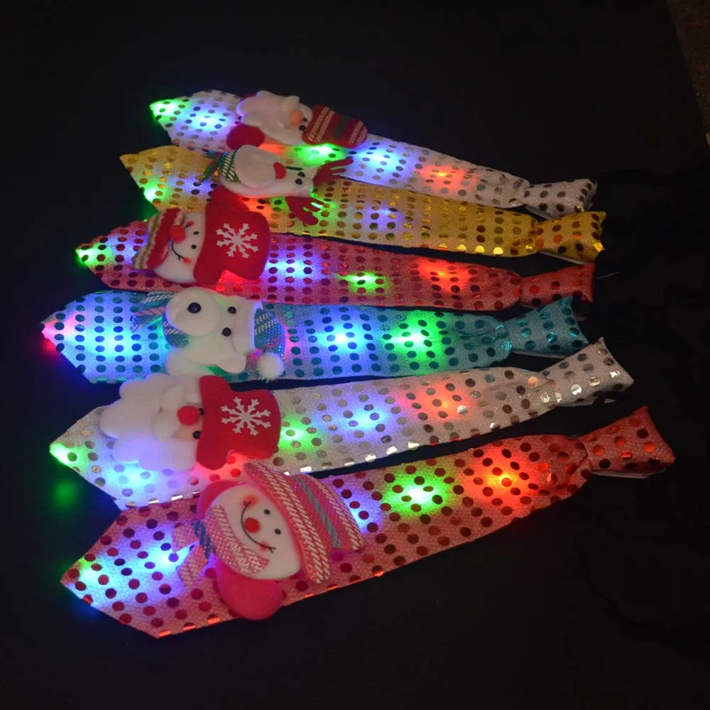 1pcs LED Glow Light Blinkjing  Tie Tree Novelty Necktie Red Santa Claus Snowman Elk Neck         Christmas Decoration