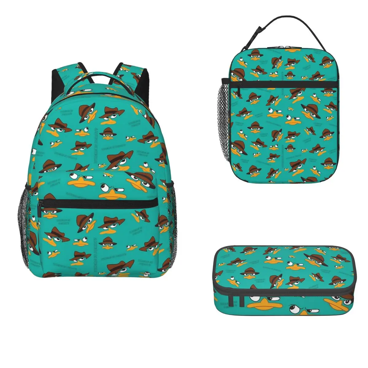 Perry The Platypus-mochilas escolares para niños y niñas, bolsa de almuerzo de dibujos animados, juego de tres piezas