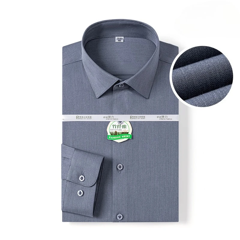 8XL New Fabric Bamboo Fiber Men Shirts Long Sleeve Business Anti-Wrinkle Work Shirt Slim Fit Long Sleeve Shirt Men Soft Cozy