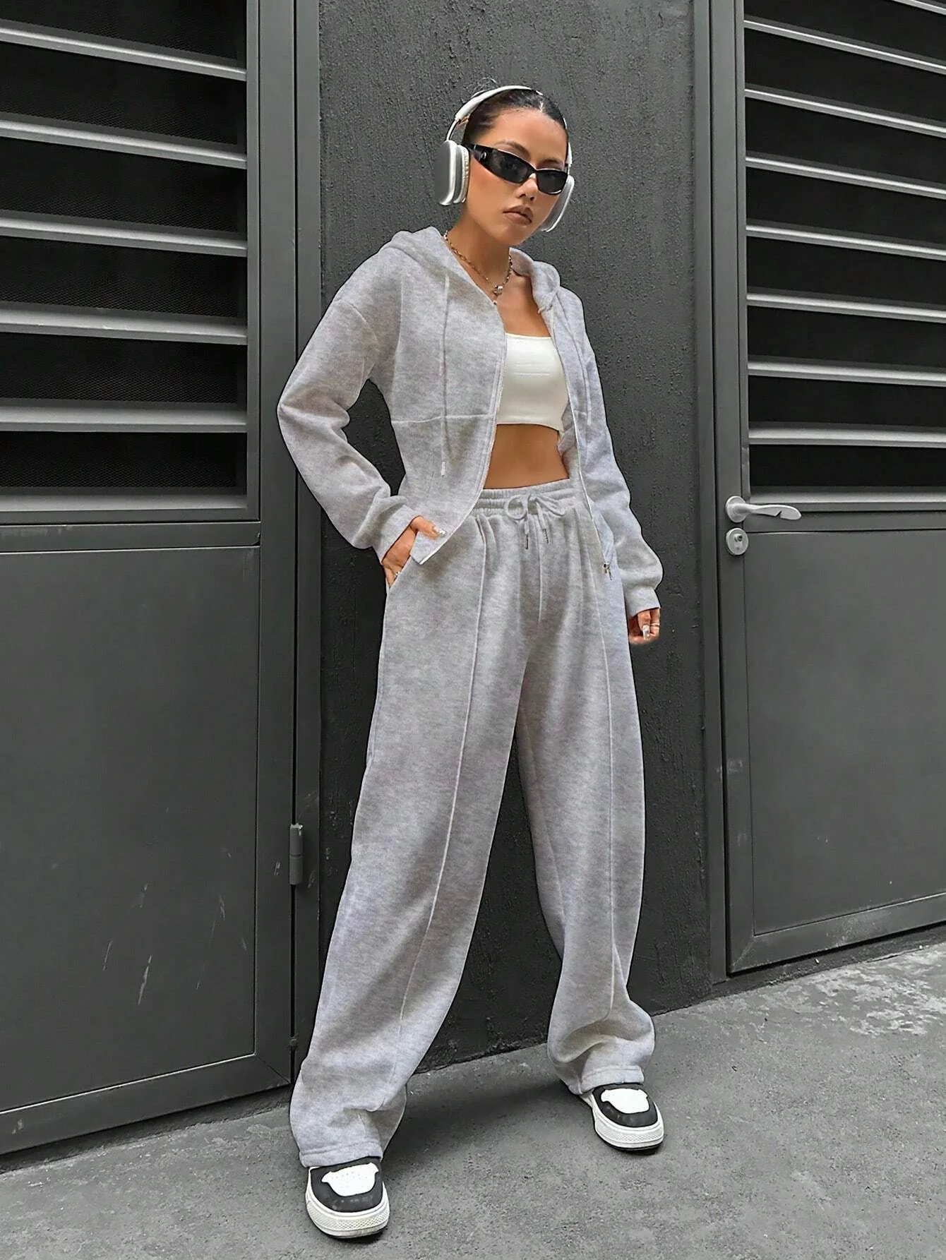 Autumn Fashion Sports Style Twop Piece Set Women Casual Street Zipper Hoodie Sports Pants Two Piece Set Women