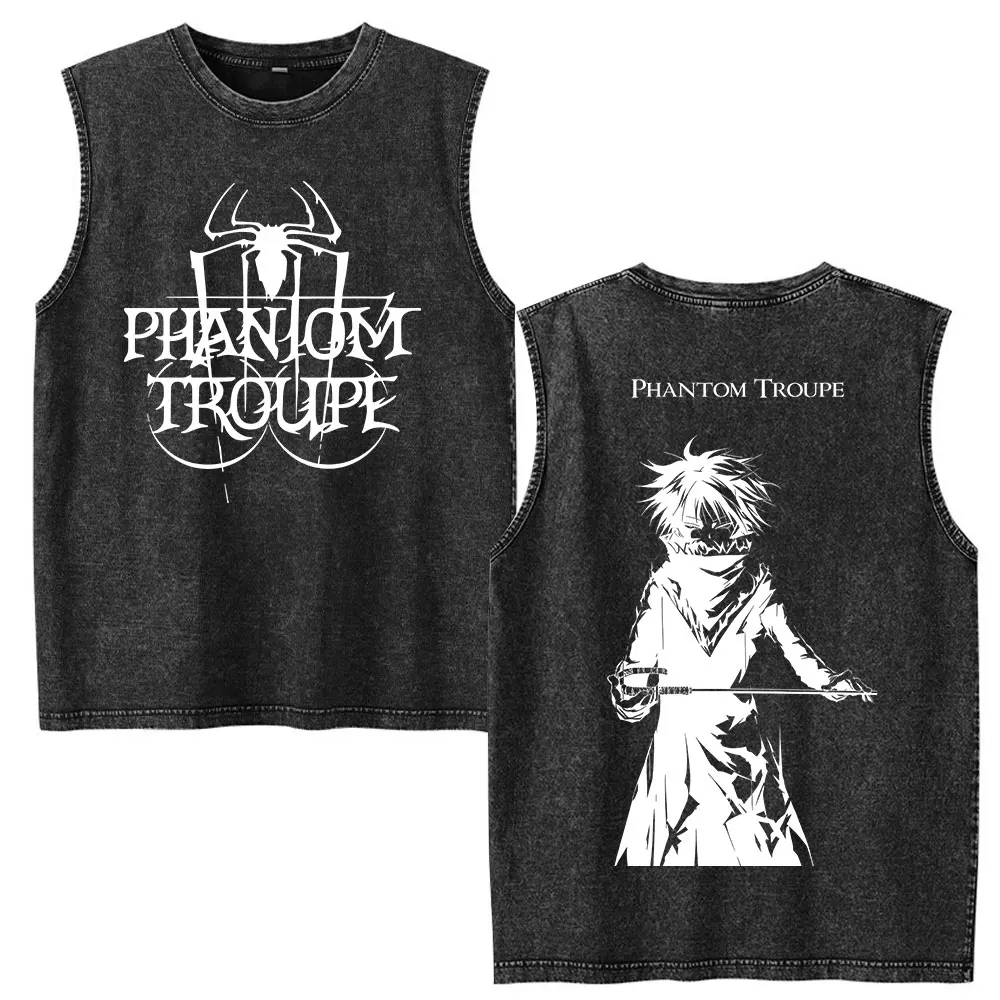 Anime Hunter X Hunter Feitan Vintage Washed Tank Tops Phantom Troupe Spider Logo Manga Print Sleeveless Casual Vest T Shirt Men