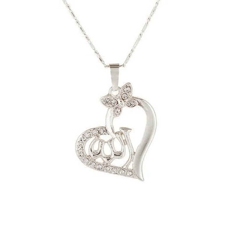 Arab Ladies Heart Shaped Gold color Muslim Islamic Allah Allah Pendant Necklace Jewelry Gifts