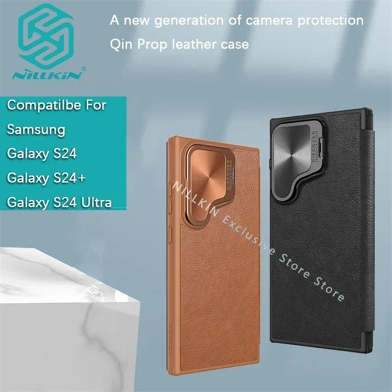 

Nillkin For Samsung Galaxy S24 Ultra/S24+/S24 Plus/S24 Qin Prop Leather PU case Lens cover bracket protective phone case shell