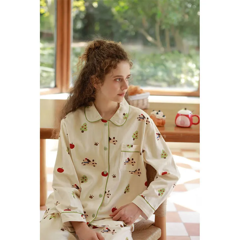 طقم بيجامة عيد الميلاد اللطيف للنساء ملابس نوم دافئة من الفلانيل مع طباعة كاواي بير أبل ملابس شتوية مريحة بأكمام طويلة ملابس منزلية #4