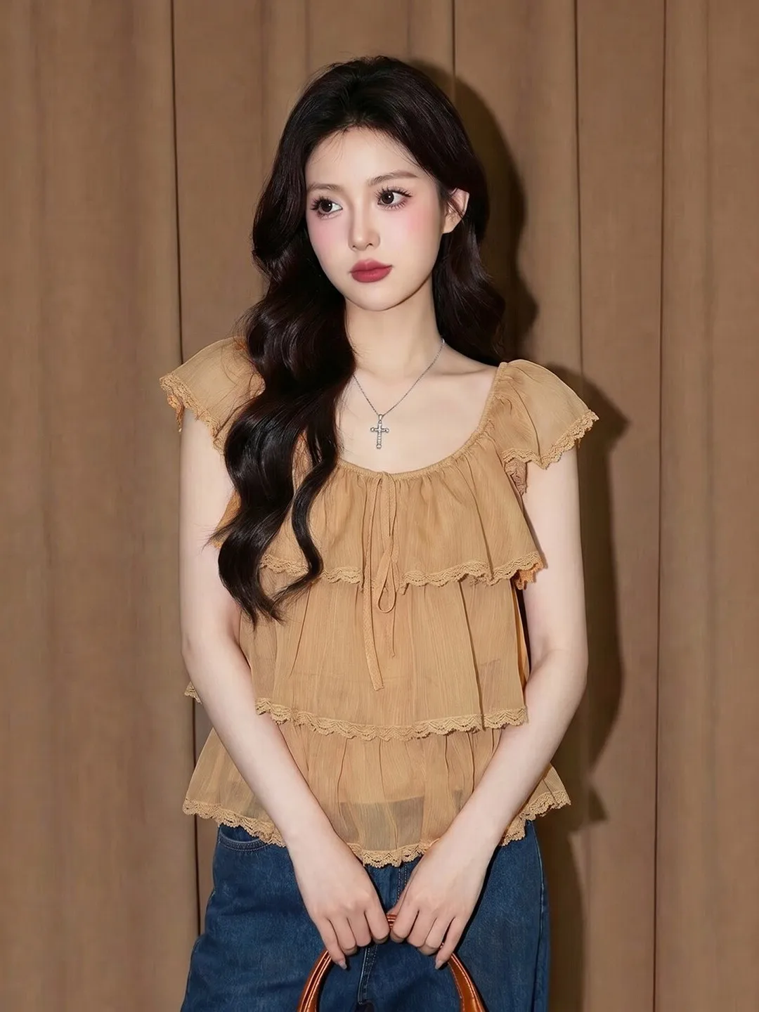 

Korean Style Short Sleeve Shirt Women's Unique Design Leaf French Style Shirt Summer Fashion Sensation Small Batch
