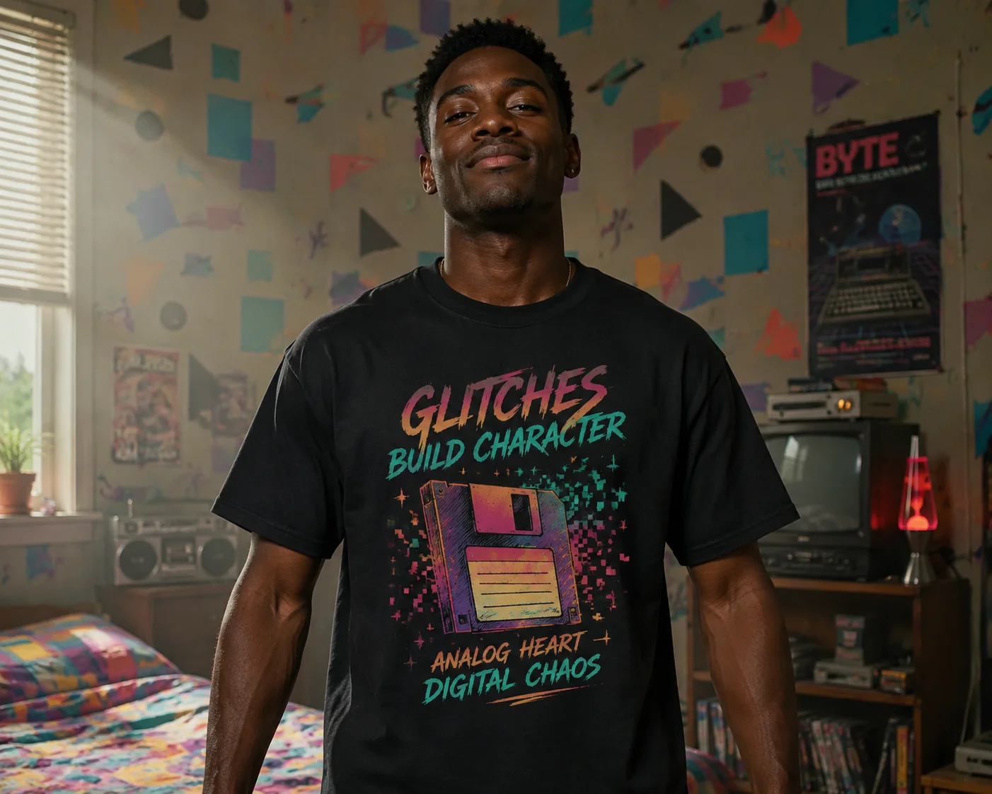 

Men Graphic T Shirt Short Sleeve Loose Fit 50% Cotton 50% Polyester Stretch Fabric Floppy Disk Retro Print Casual Summer Daily