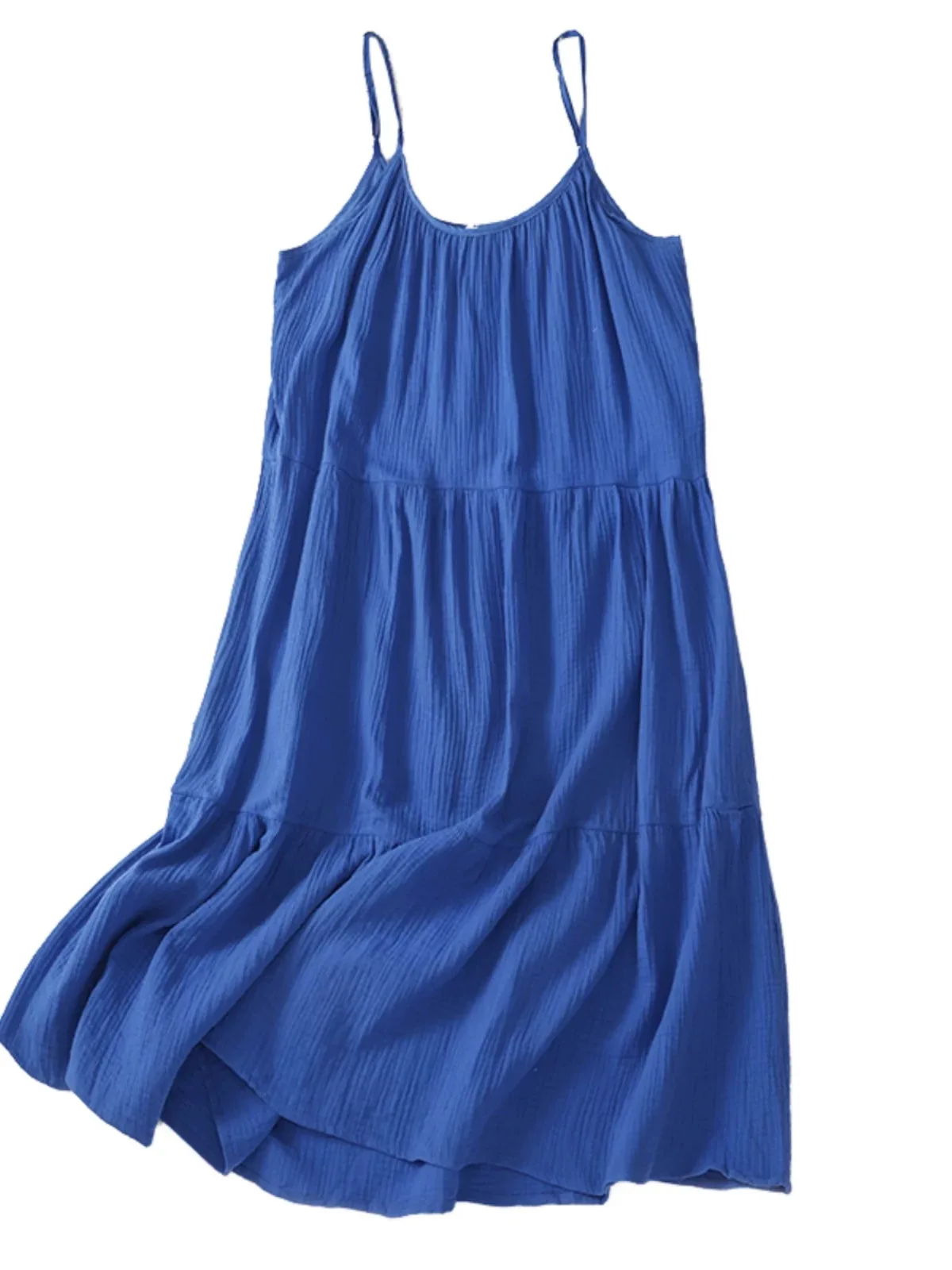 Vestido feminino vintage de algodão e linho em camadas, elegante, férias de verão, sem mangas, casual, solto, linha a, azul, midi