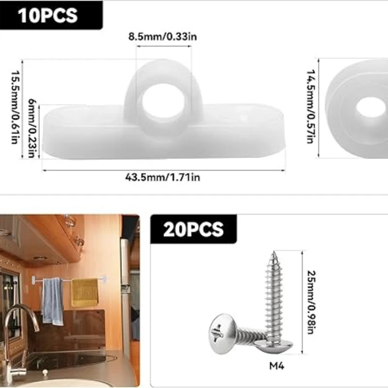 10Pcs/Set RV Horizontal Awning Mounting Pole Brackets Portable Lightweight RV Plastic Wall Eyes For Tent Roof Bar RV Caravan Set