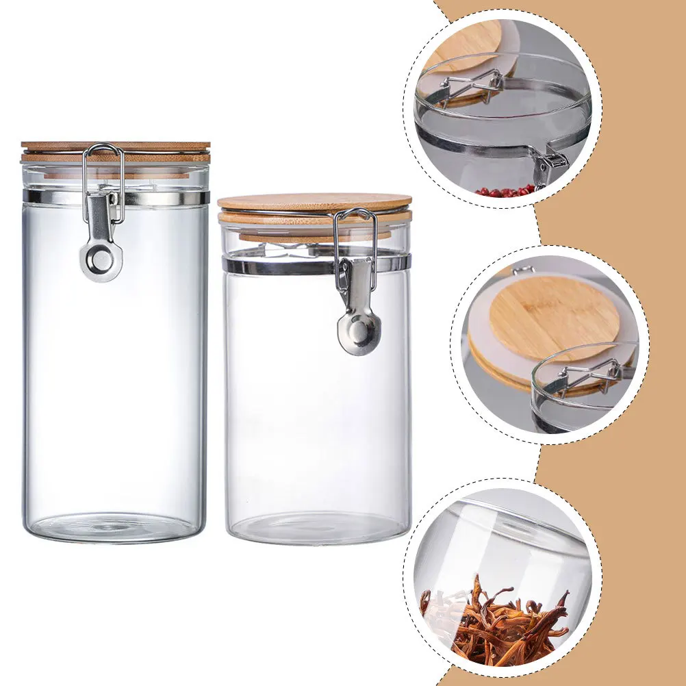 

2Pcs Storage Jars Square Airtight Sealed Food Container Kitchen Pantry Organizer for Grains Cereals Dry Food Nuts