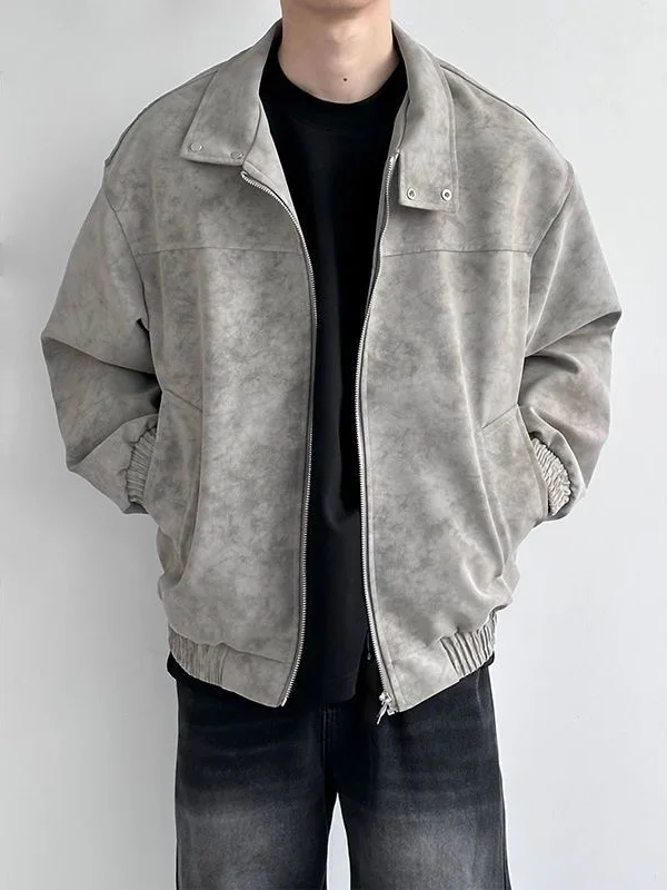 

American Sle Loose Men's PU Leather Jaet Baseball Coat Couple's Cleanfit Spring Autumn High Sensation Baseball Vest