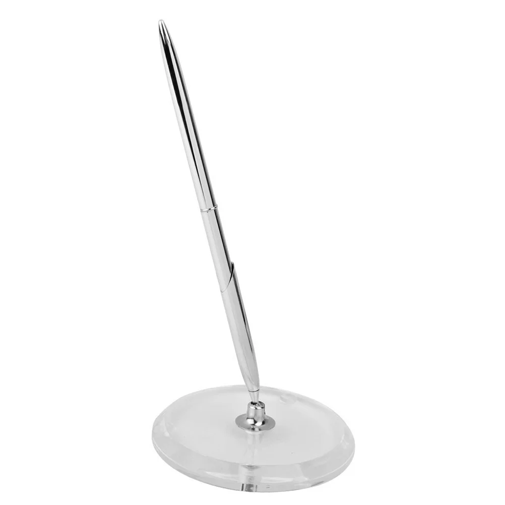 

Pen Holder Set Acrylic Rectangular Stand 360 Rotatable Base For Wedding Engagement Signing Guest Book Silver