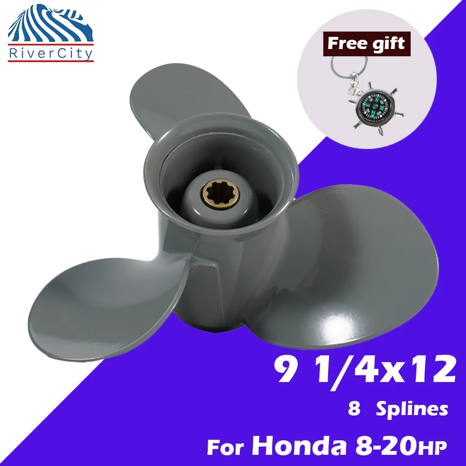 

9 1/4x12 Подвесной пропеллер для Honda 8hp 9.9HP 15HP 20HP Лодка Винт из алюминиевого сплава 3 лопасти 8 Spline Marine Engine 9 1-4*12