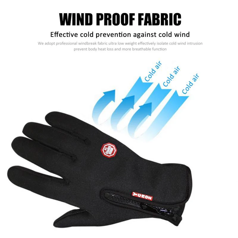 Winter Cycling Gloves Men Women Motorcyclist Bicycle Velvet Waterproof Warm Gym TouchScreen Gloves Sport Skiing Zipper Non-Slip