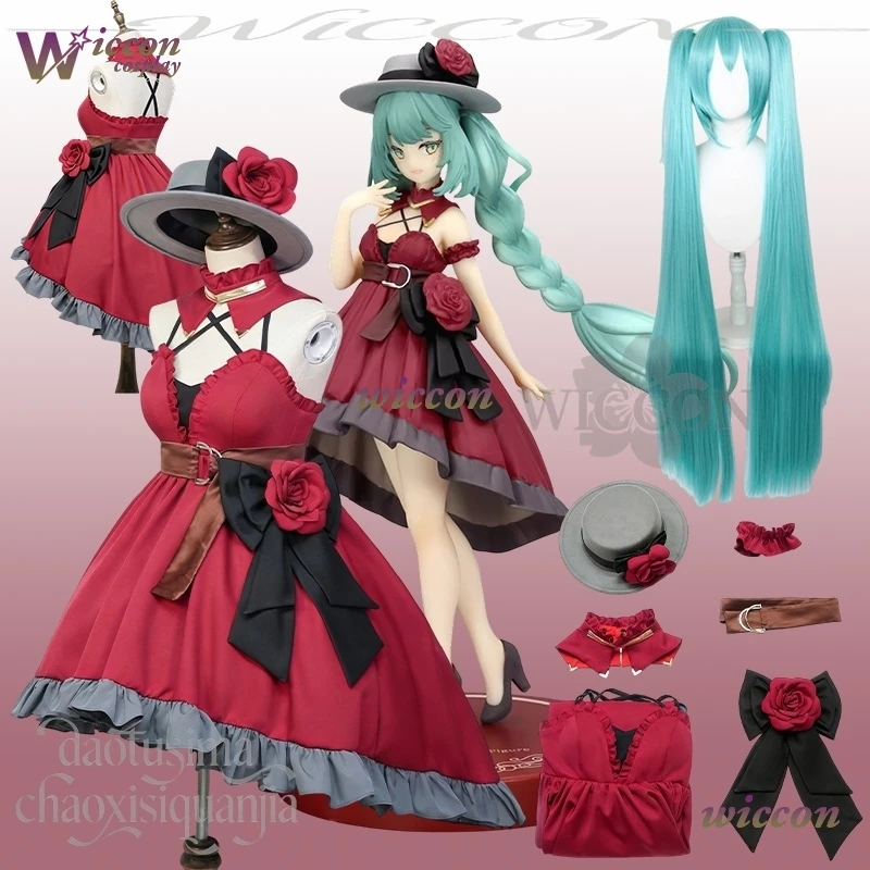 

Game Project Sekai Winter Christmas Mikkuu Cosplay Anime Party Sleeveless Evening Dress Goth Red Lolita Flower Hat Bow Halloween