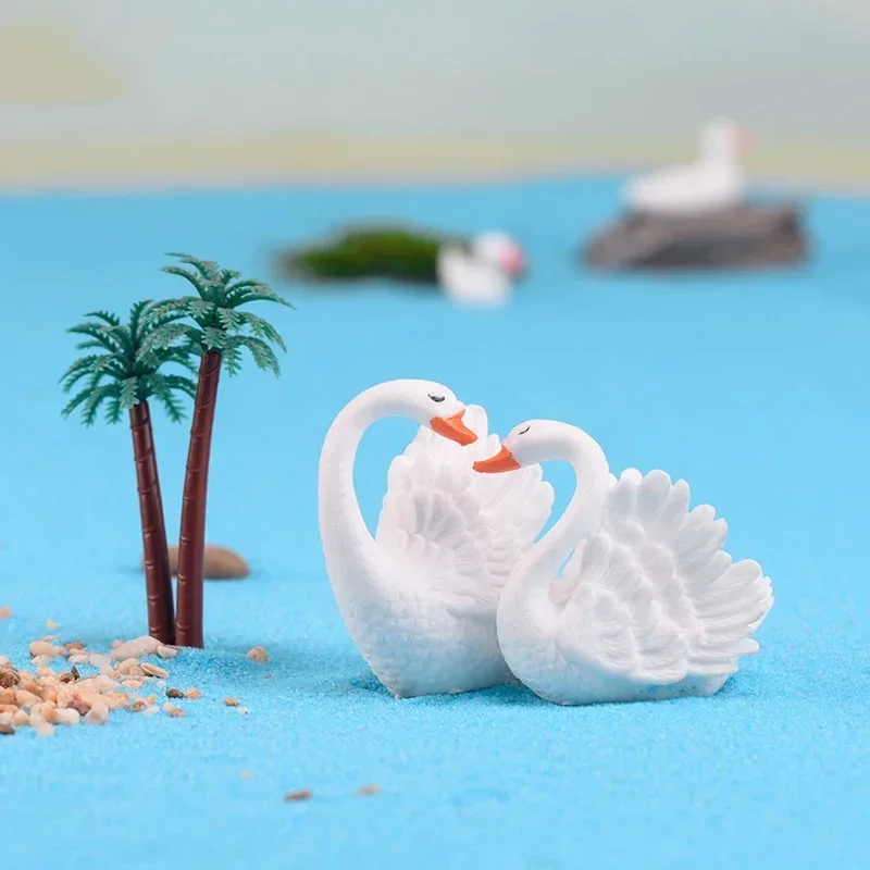 1PC White Swan Figures Decorative Mini Fairy Garden Cartoon Animals Statue Miniature Moss Car Cake Ornaments Resin Craft image 5