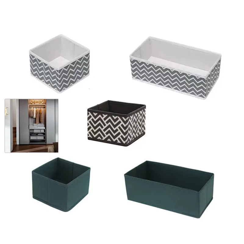 Caja de almacenamiento de tela de algodón impermeable a rayas simples, cesta de almacenamiento para cosméticos, ropa interior, artículos diversos, papelería, cajón de escritorio plegable