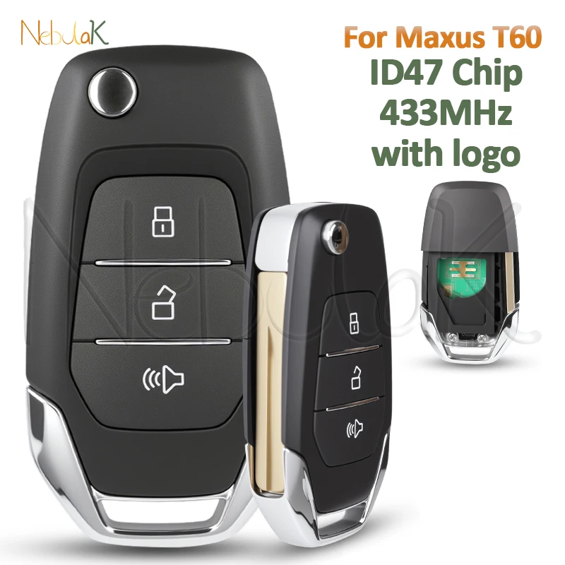 

Original Flip Key Fob 433Mhz For Maxus T60 ID47 HITAG3 7961X Chip Battery With Logo 3 Buttons OEM Replacement Folding Remote