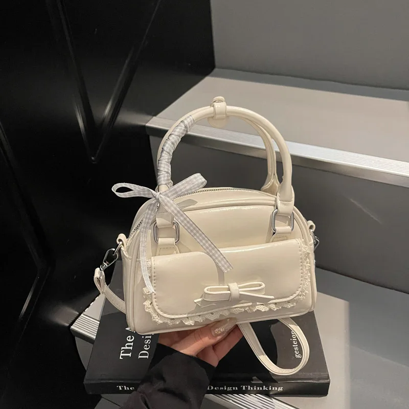 

Fashion Cute Boston Bag PU Leather Solid Color Girls Shoulder Bag Short Handle Bag Small Purses Handbag Female Cross Body Bag