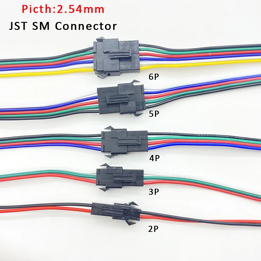 5Pair JST SM Pitch 2.45mm Male Female 2/3/4/5/6Pin Connector Cable LED Plug Jack Wire Connector For LED Light Driver 10/15/20CM