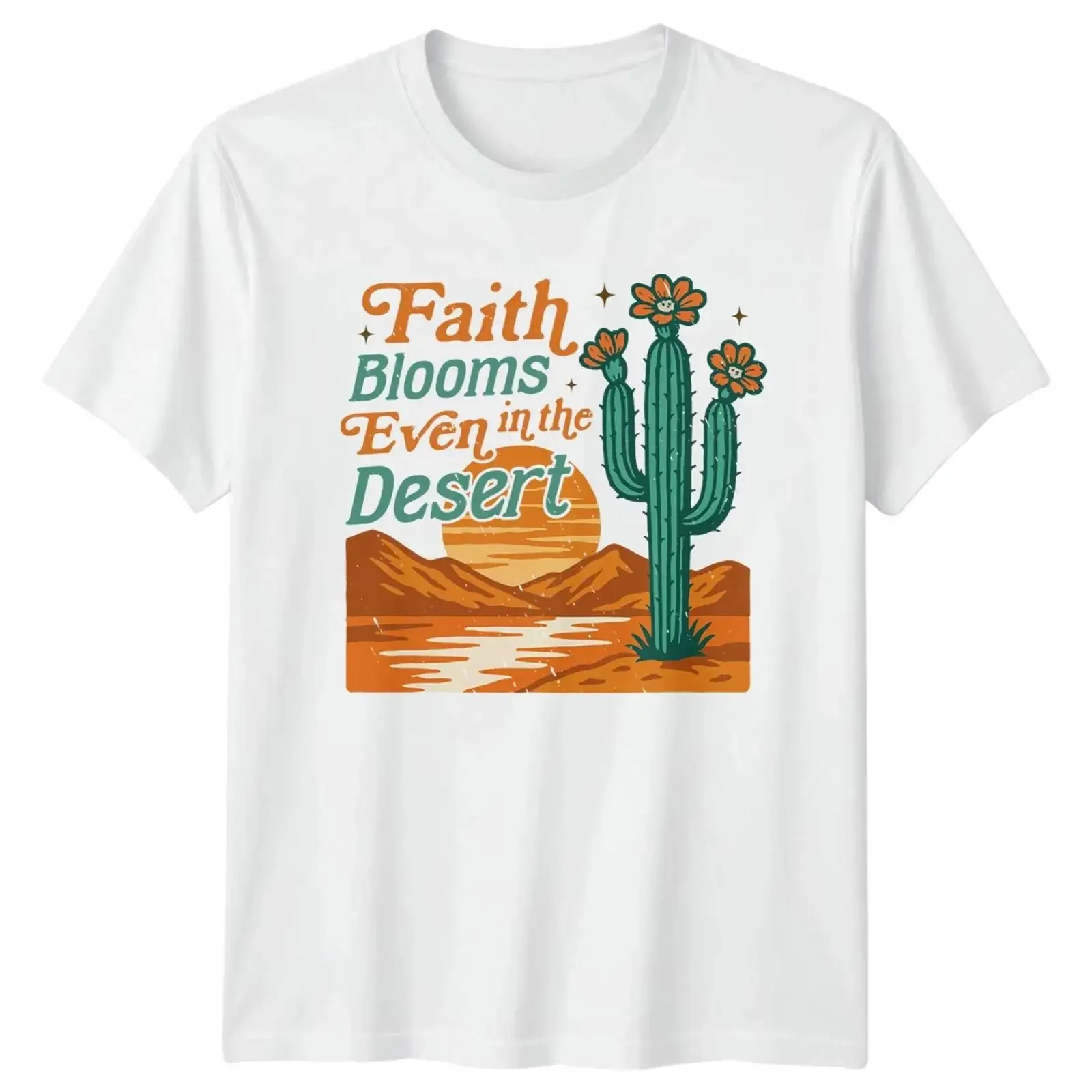 Faith Blooms Even in the Desert Damen T Shirt Kaktus Southwestern Apparel vintage Washed graphic Comfortable Breathable