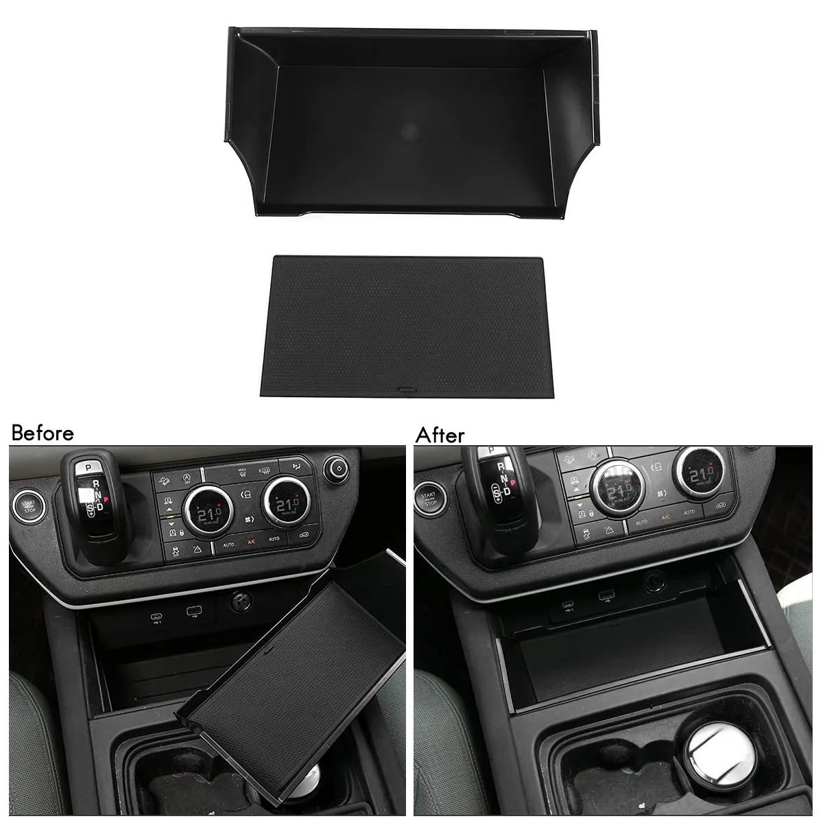 

BT-For Land Rover Defender 110 2020-2021 ABS Black Car Central Storage Armrest Box Storage Box Phone Box