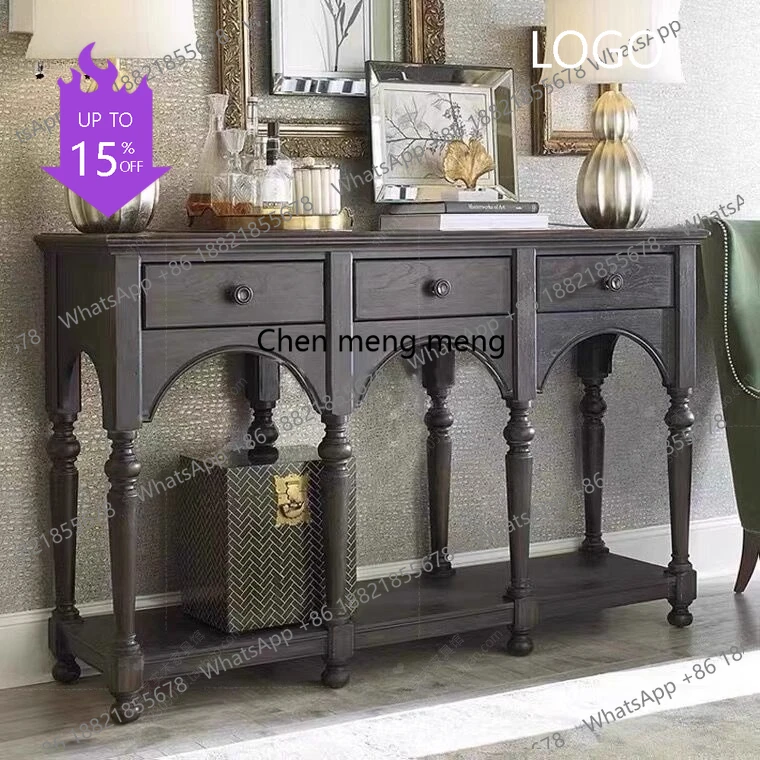 

D80 Style Solid Wood Vintage Entryway Table French Minimalist Hallway Entryway Cabinet Dining Room Sideboard Storage