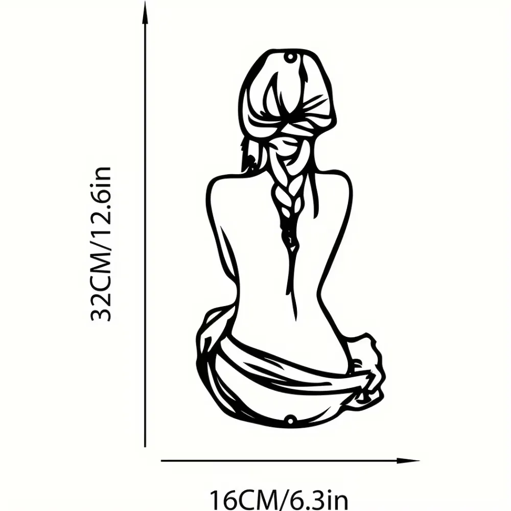Minimalist Braided Hair Woman Wall Art, Modern Line Art Metal Decor, Stylish Home Accent Gift