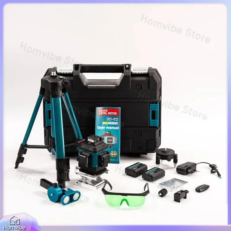 360 Degree Self Leveling Laser Level 16 Line Green Laser with 25m Range Battery Powered 18650 Lithium for Construction Home