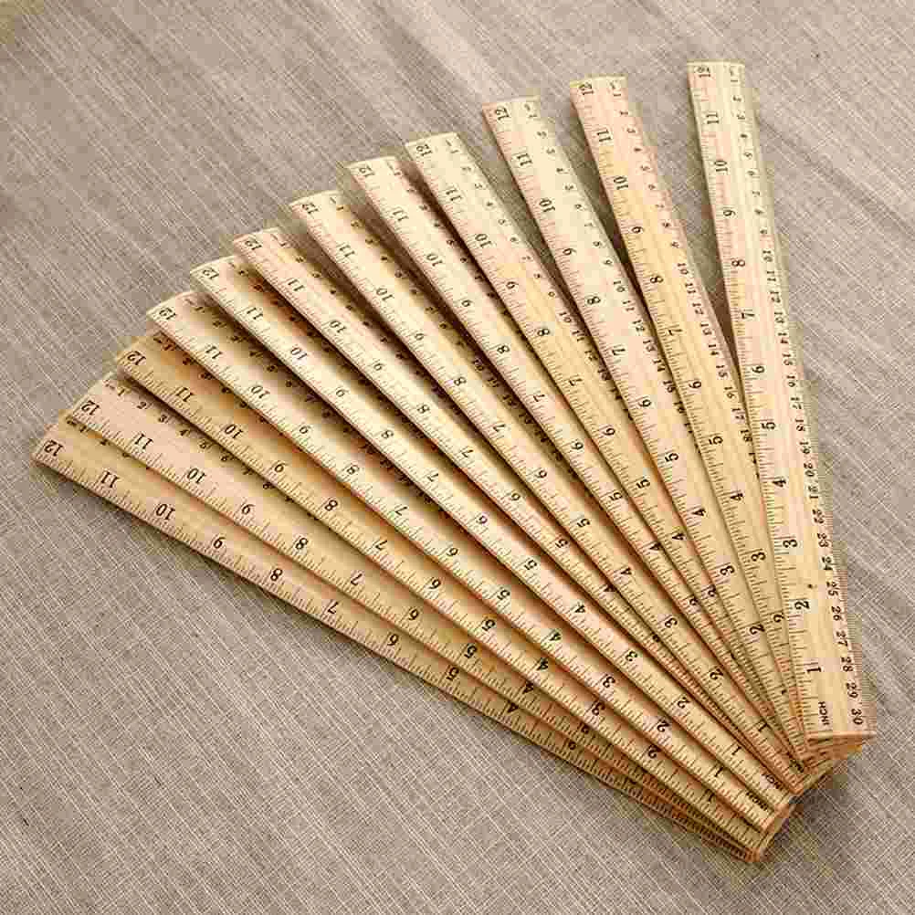 30 Pcs Ruler Wooden Measuring Rose Straight Bamboo Office Miss Double Scale School