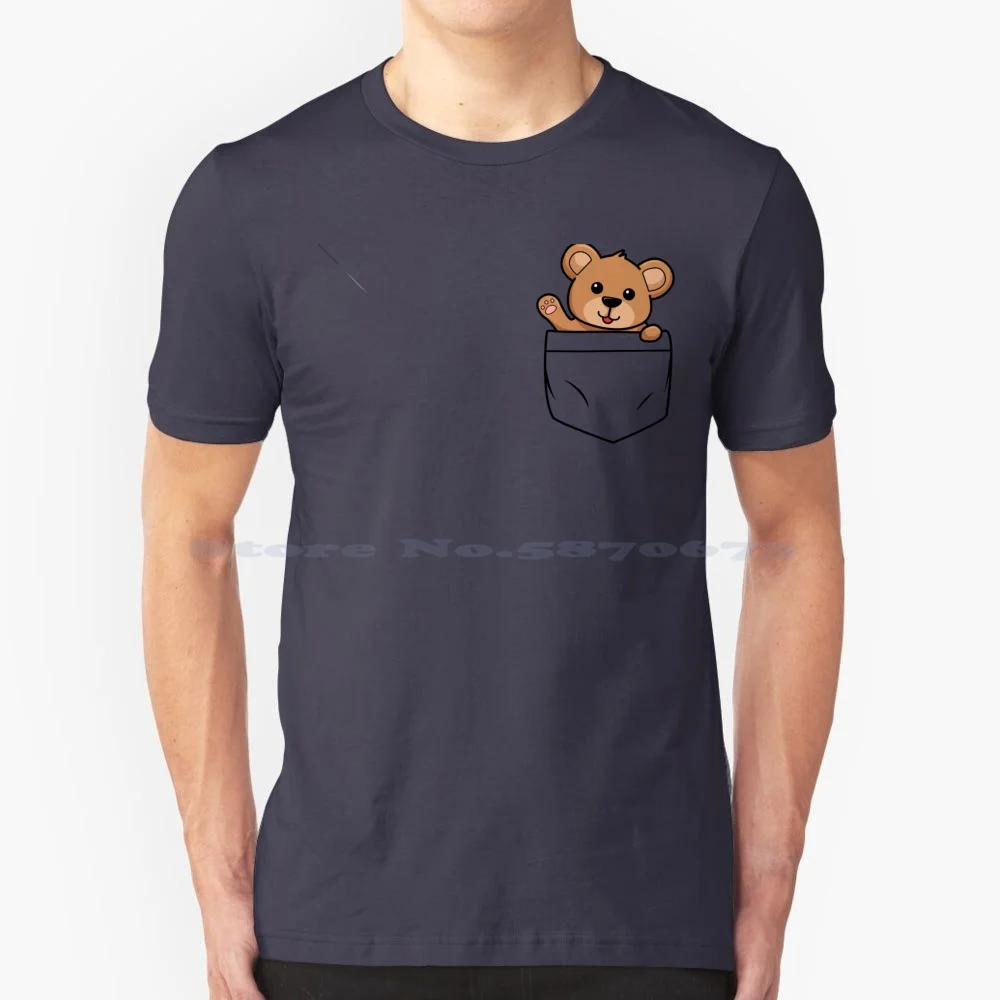 Cute Teddy Bear In A Pocket T Shirt 100% Cotton Tee Cartoon Bear Kids Funny Bear Bear Lover Brown Bear Stuffed Animal Teddy