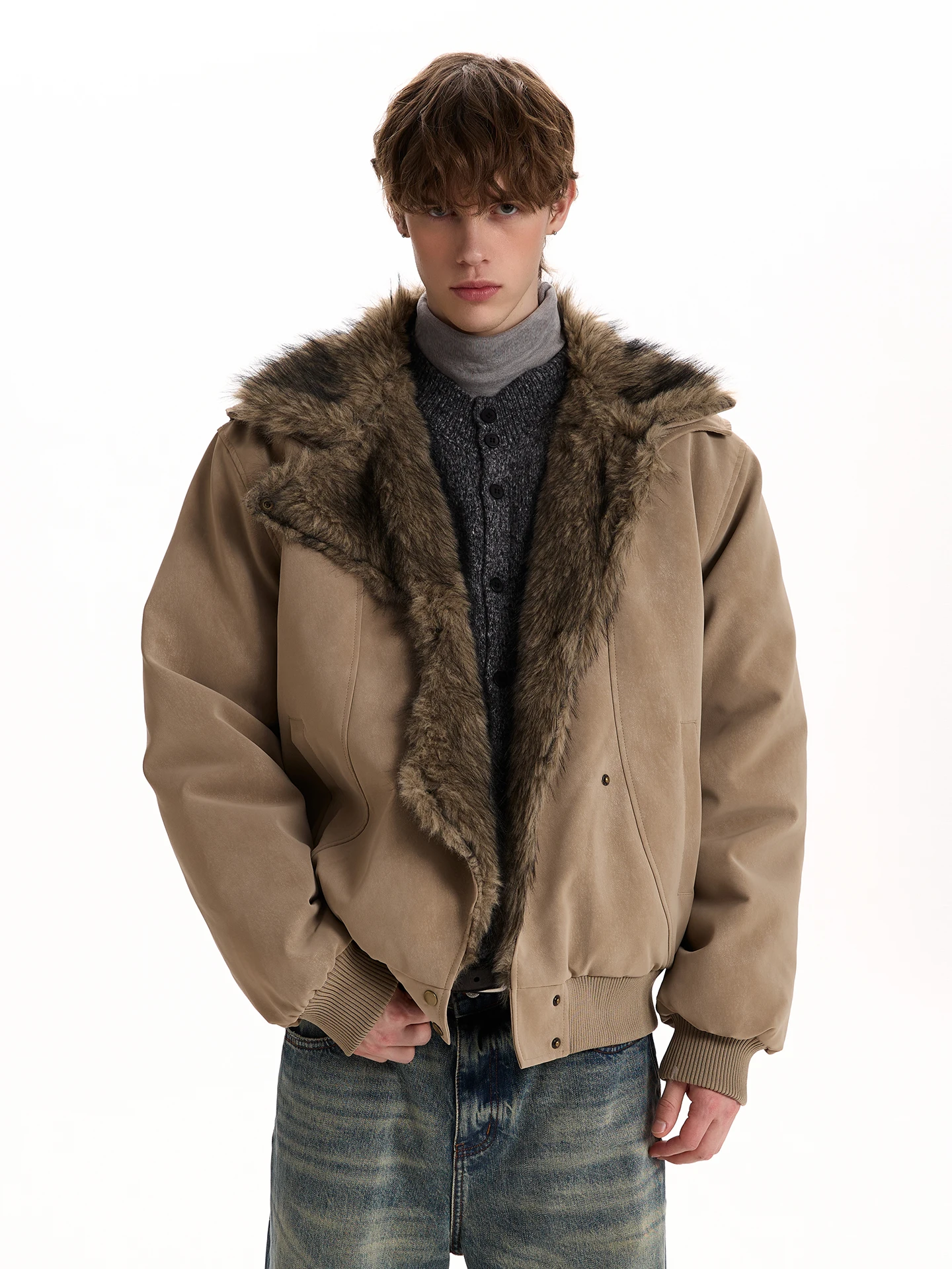 

Хлопковая куртка PUEE в стиле ретро с меховым воротником, свободная посадка, универсальная теплая повседневная верхняя одежда с вышивкой горного орла