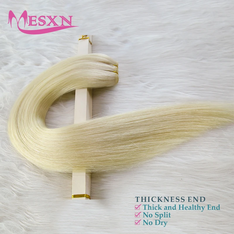 MESXN Extensioni di Capelli Umani Veri Remy Europei Lisci 14-26 Pollici, Ricciabili, Biondi, per Salone