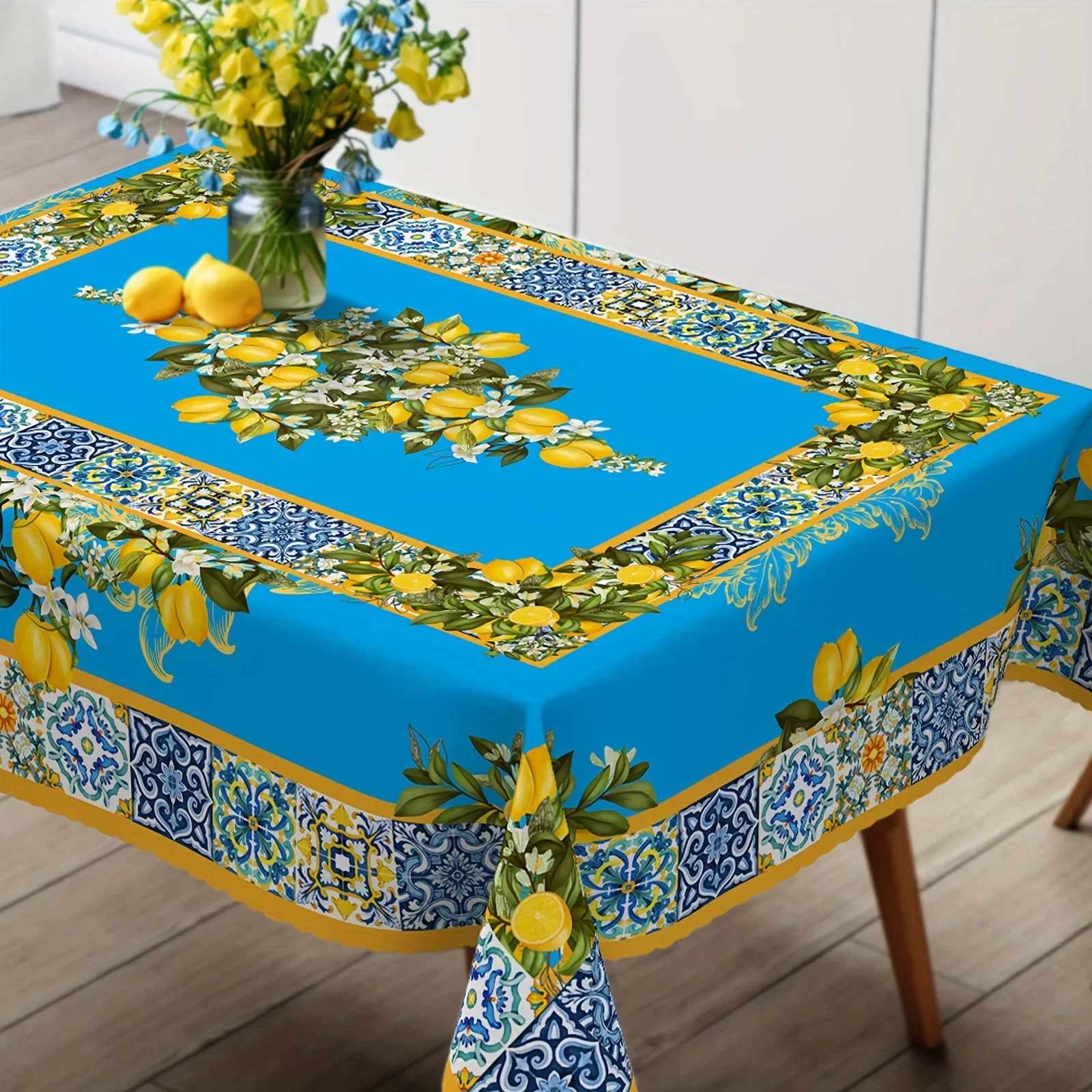 1 piece, vintage lemon flower tablecloth, with elegant oriental design. yzb